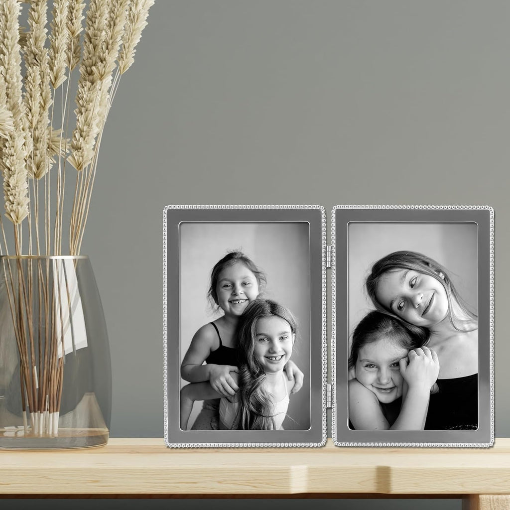 Lawrence Frames Metal Frame, Caviar Bead, Silver, 4x6 Double