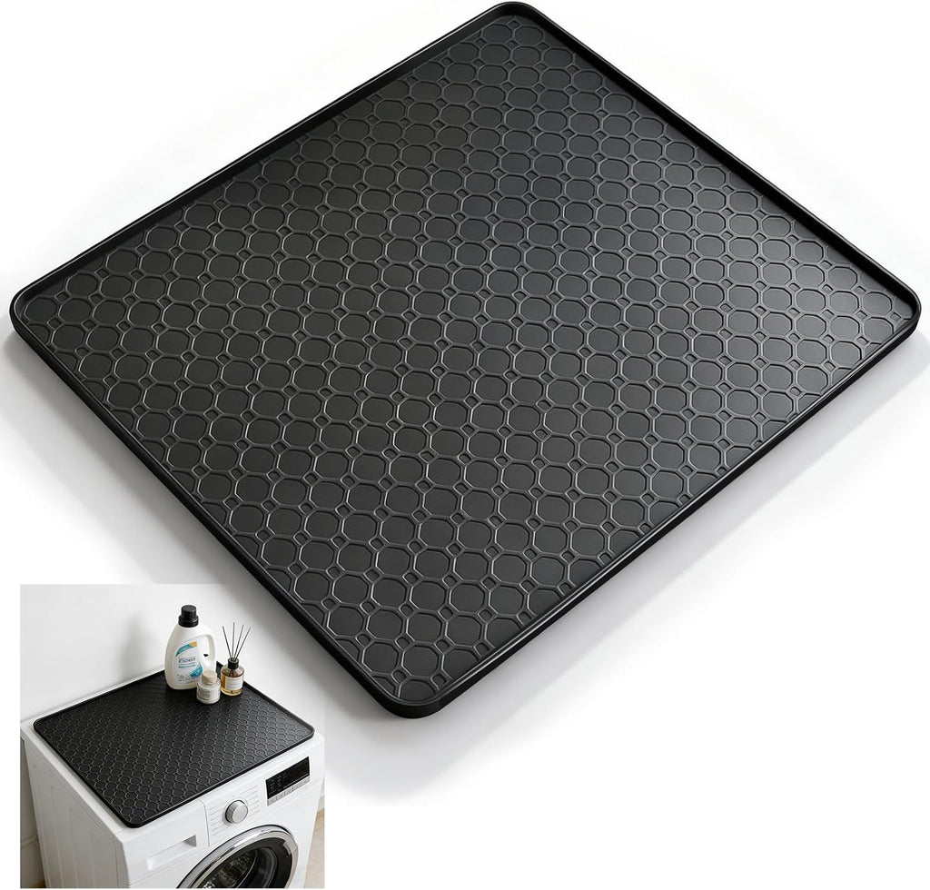 19.7"x19.7" Black Silicone Fridge Tray Mat with Raised Edges, Waterproof Drip Tray & Appliance Mat Under Fridge, Water Cooler, Washing Machine, Under Sink Tray