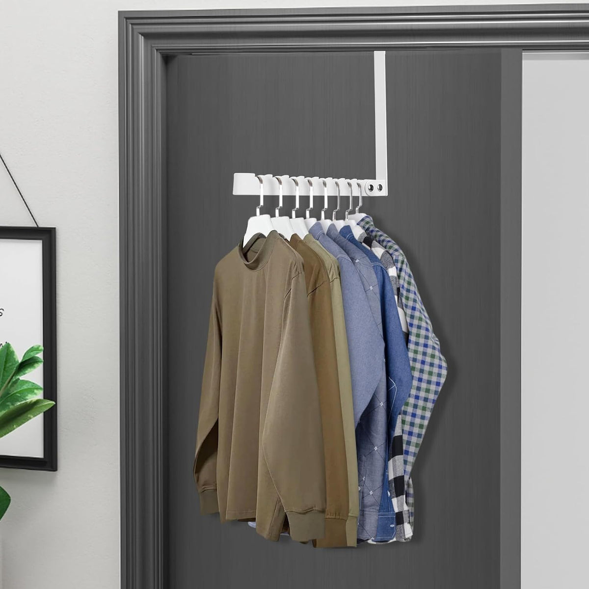 FYY Over The Door Hooks Hanger, 2 Pack Collapsible Folding Over Door Clothes Drying Rack Space Saving Laundry Hanging Storage Hook for Clothing, Coats, Towels for Bedroom Bathroom White