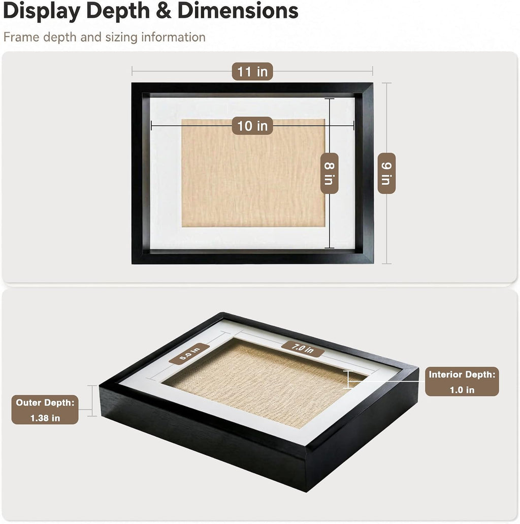 8x10 Shadow Box Picture Frame, 4-Pack Linen Back, with Mat, Black