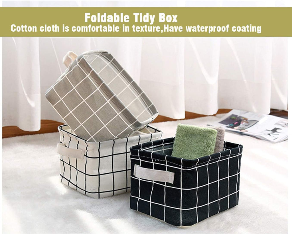 AARAINBOW 3 Packs Storage Basket Bins Canvas Mini Storage Cubes Storage Basket for Makeup, Toys Liners, Books Storage Baskets with Handles for Shelves & Desks(3 Gray)