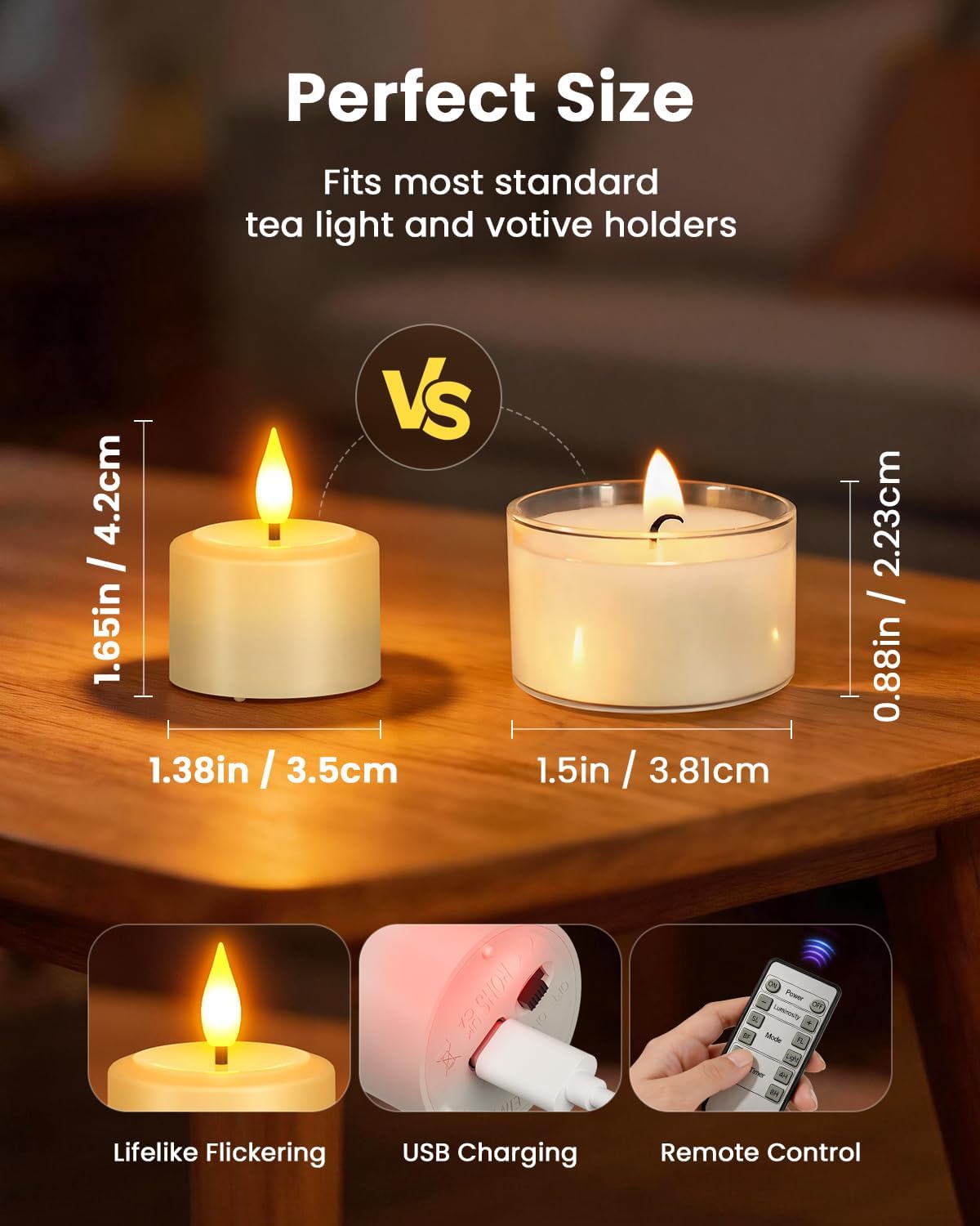 Yme Rechargeable Tea Lights with Remote, Up to 110H Long Lasting Candles
