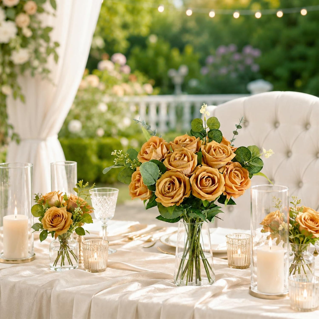 Waipfaru 50 Pcs Yellow Roses Fake Velet Roses
