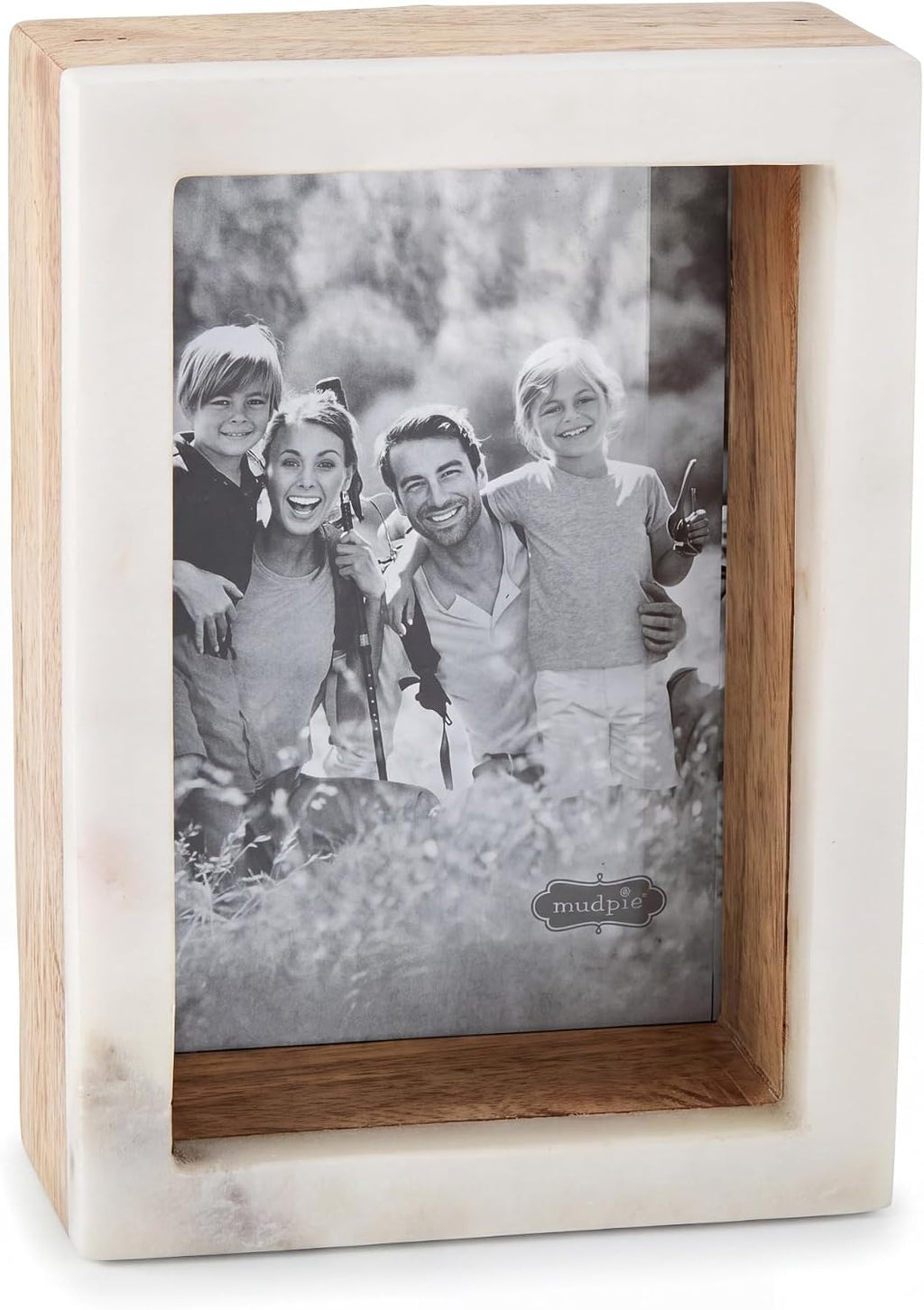 Mud Pie Marble Picture Frame for 5 x 7 Photo, Wood Shadow Box Block Frame