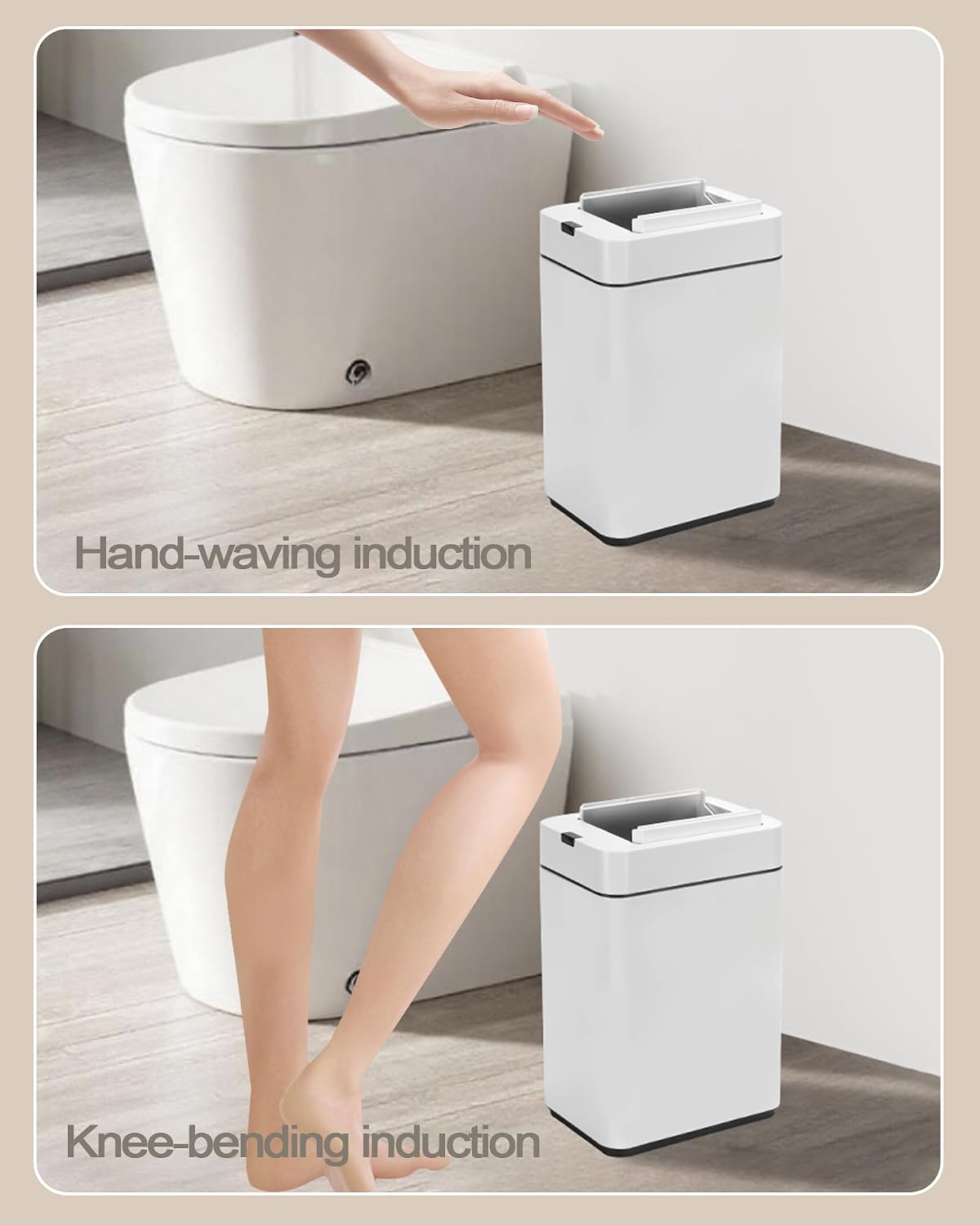 ELPHECO Slim Bathroom Trash Can with Lid 2.6 Gallon Smart Trash Can White