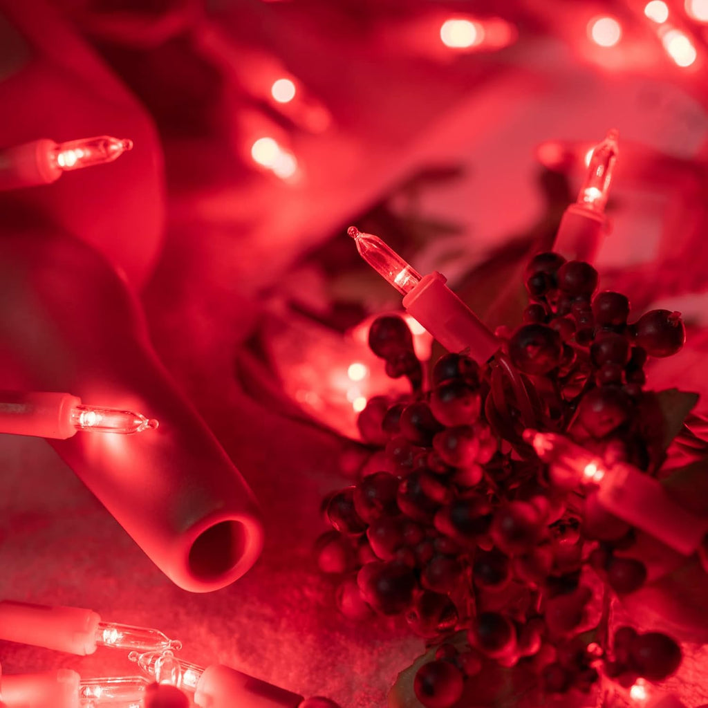YULETIME 200 Red Christmas Lights, 2-Set 33' 100 LED Red Wire String Light