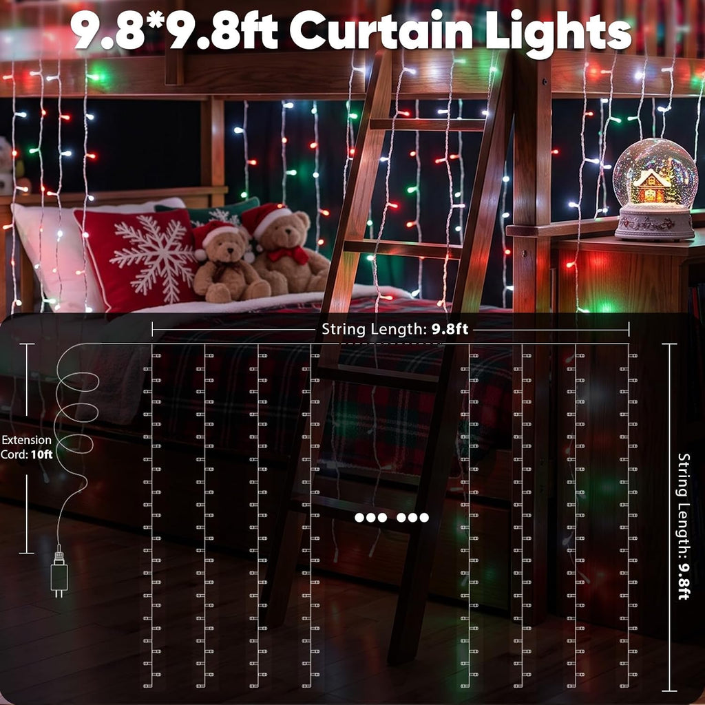 suddus 300LED Red White and Green Christmas Curtain Lights