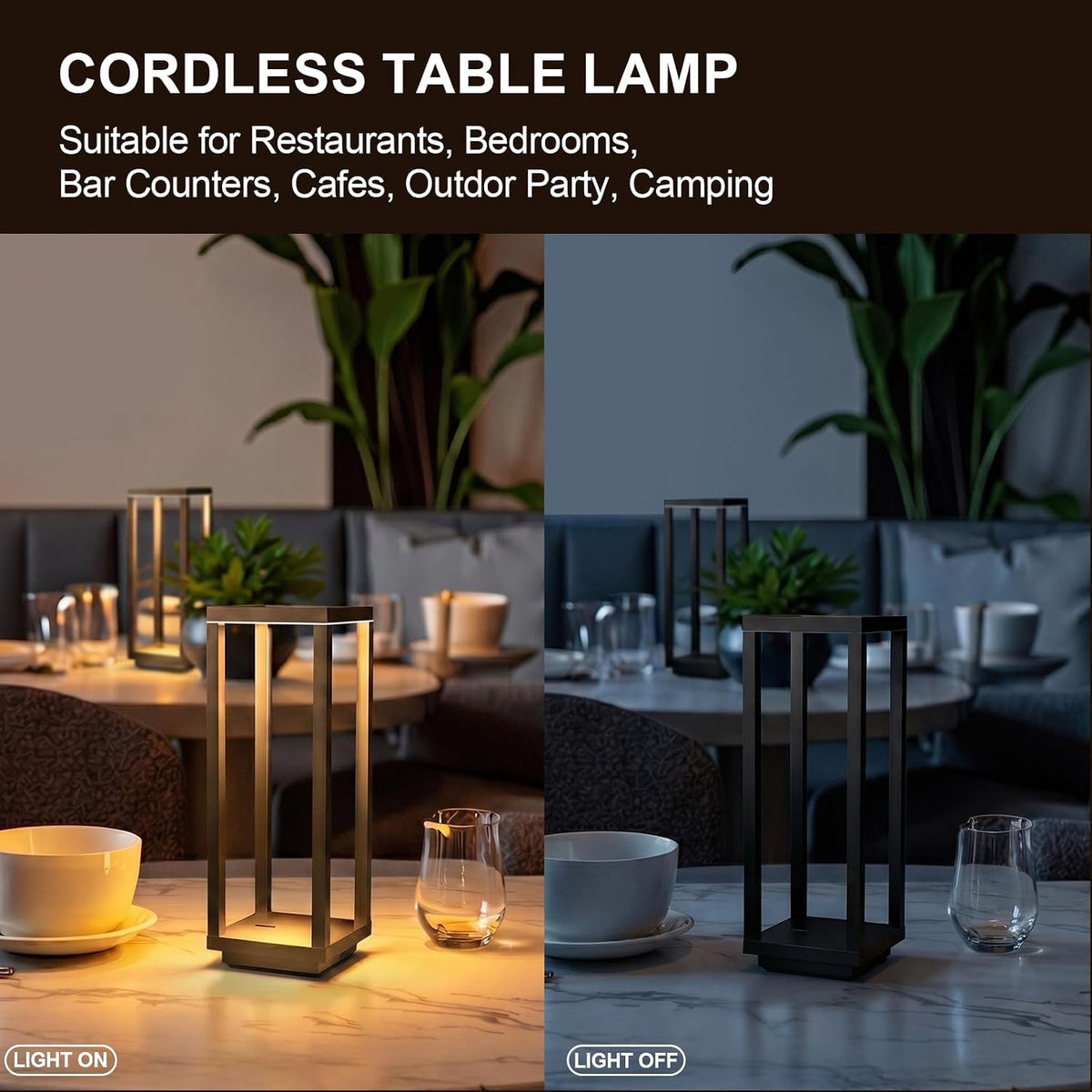 Dawnrise 2PK Rechargeable Cordless Table Lamp with 3 Color Dimmable