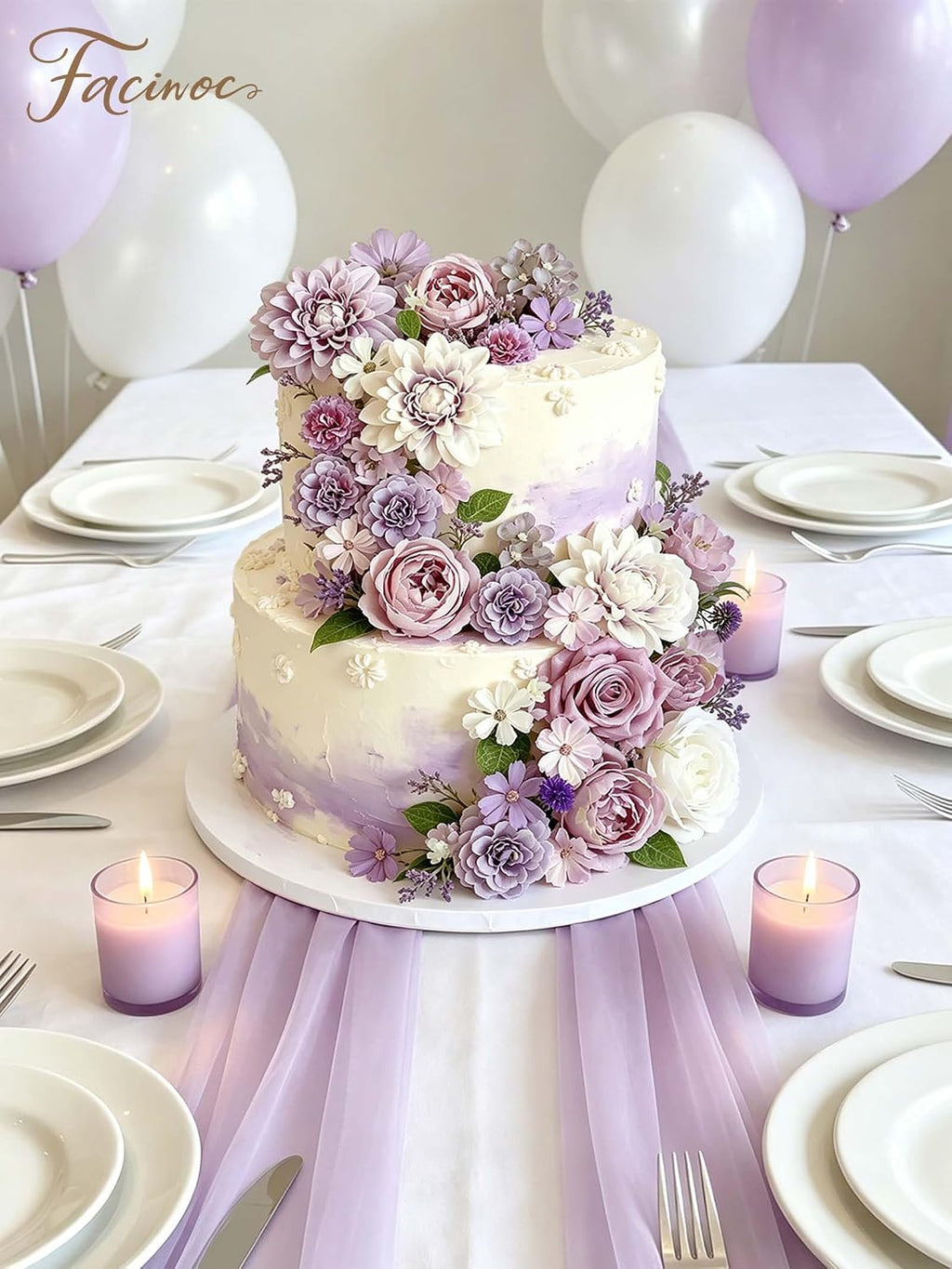 FACINOC Roses Artificial Flowers Purple Mix Silk Flower Dahlia Bulk Box Set