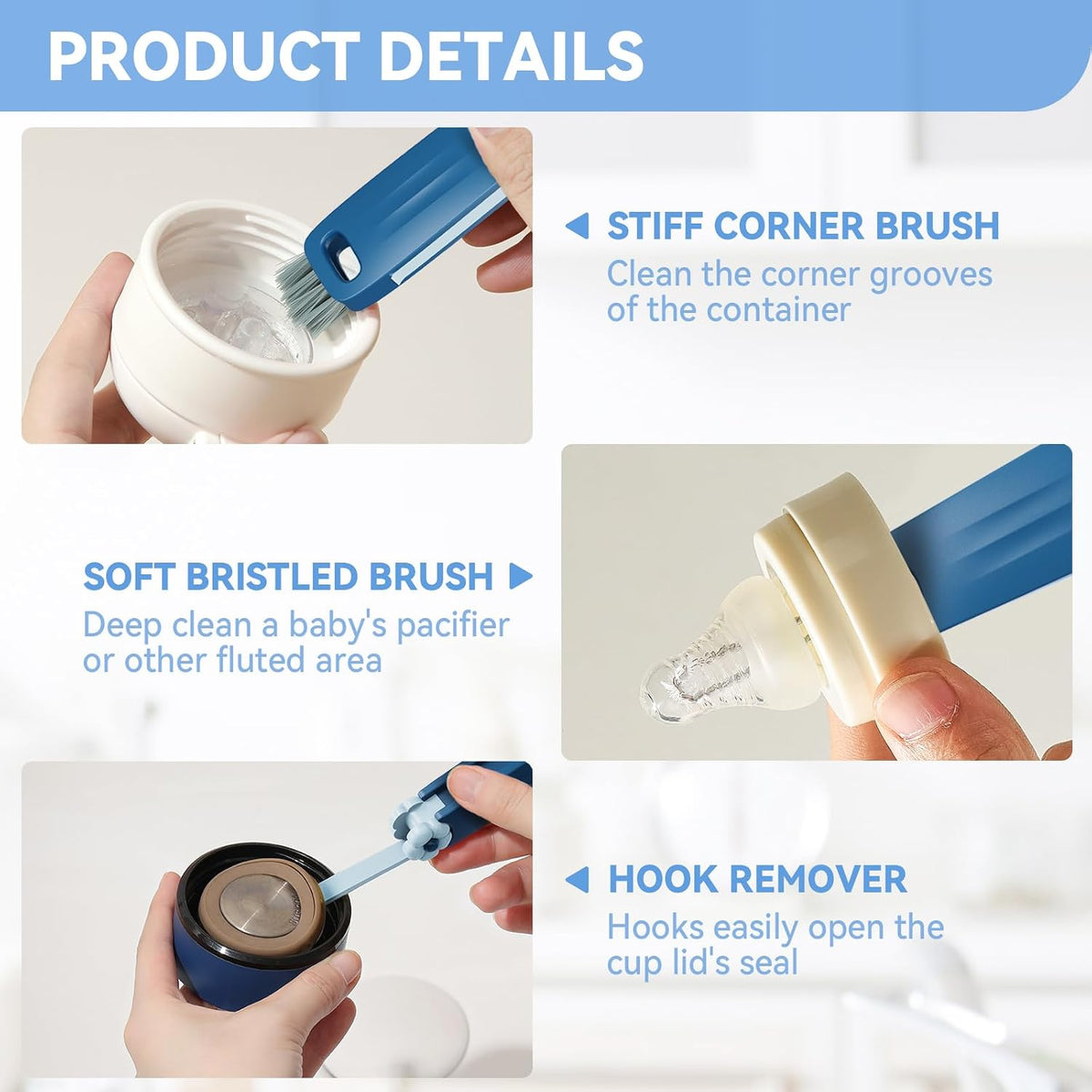 6 Pack Cup Lid Cleaning Brush Set with 3 Straws, Multifunctional Bottle Brush, Cup Lid Gap Cleaner, Durable Bristle Crevice Cleaning Brush,Flat End Brushes