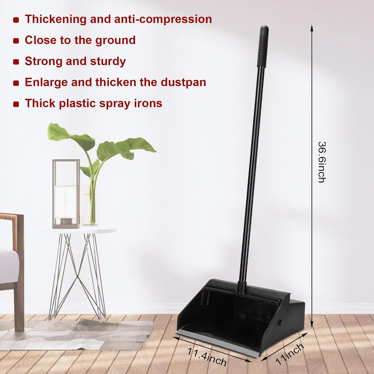 Leumoi 8 Pcs Dust Pans with Long Handle with Comb Stand up Dustpan,Black
