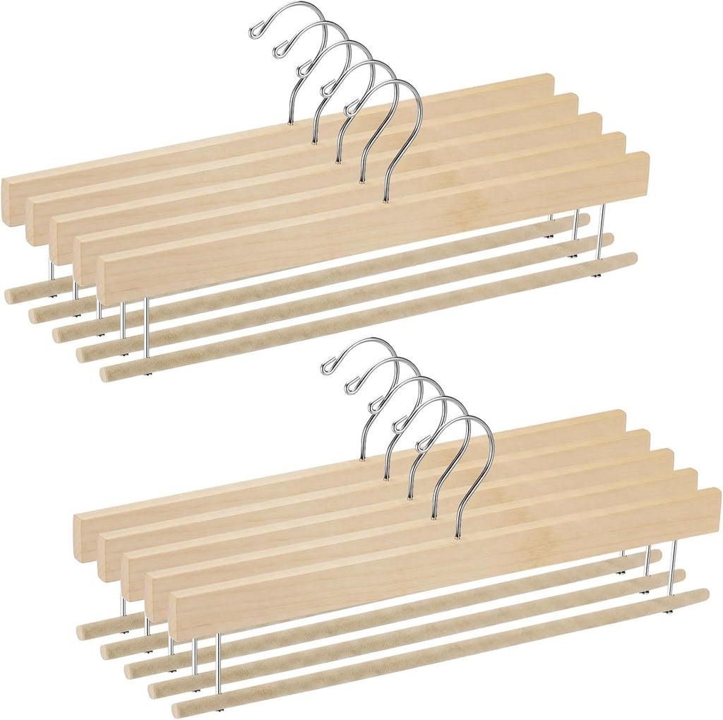 Chunful 10 Pack Wooden Velvet Pants Hangers,Beige