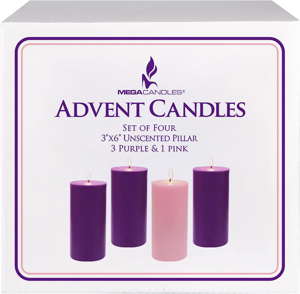 Mega Candles Unscented Christmas Advent Round Pillar Candle 4 ct 3" x 6"