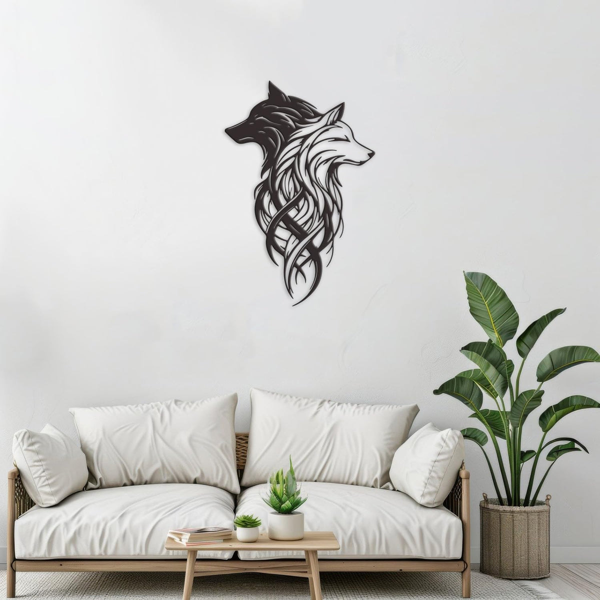 Xedatric Metal Wolf Heads Wall Decor – Black & White Dual Art