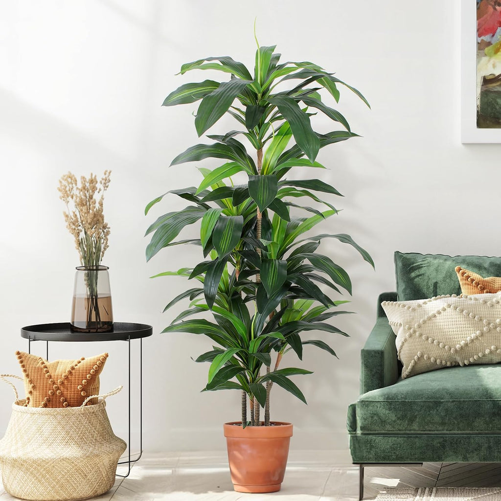 Yepdin 5 FT Dracaena Tree Artificial, Fake Tree with Plastic Pot, Faux Tropical Yucca Floor Plant Lifelike Foliage and Branches, Artificial Plants Indoor for Home Office Living Room Decor Indoor