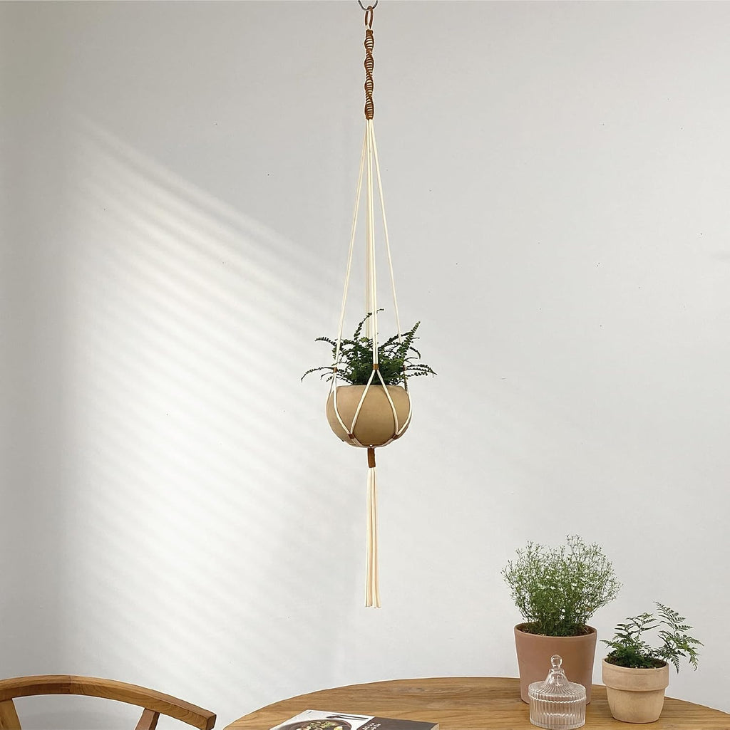 Macrame Plant Hanger Polyester Rope 42 Inch Outdoor Indoor Adjustable Hanging Planter for up to 10 Inch Plant Pot Modern Boho Home Decor (1, Ivory/Burnt Orange)