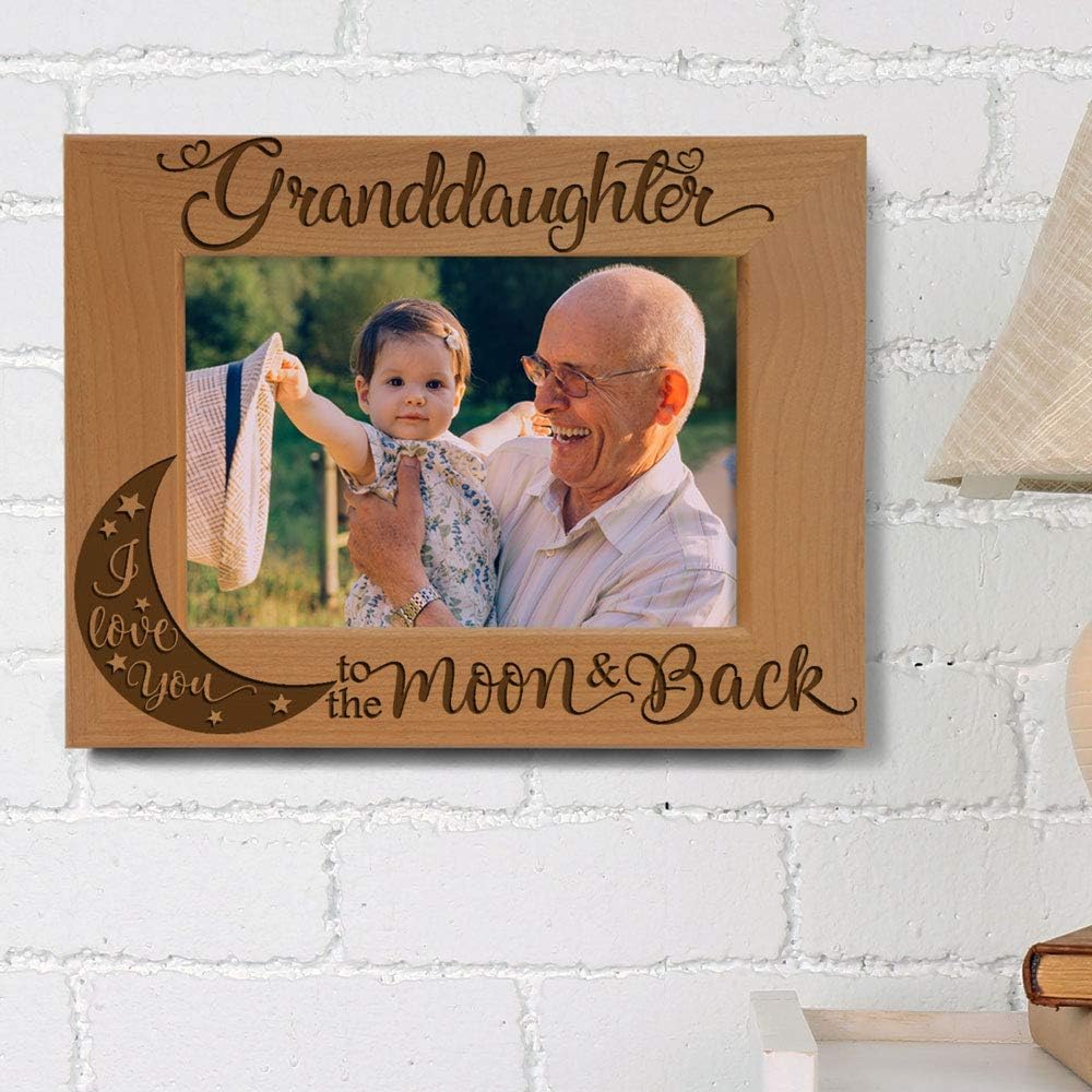 KATE POSH Granddaughter I Love You to the Moon and Back Engraved Wood Picture Frame, Grandma Grandpa Gifts, Christmas, Birthday, Mother's Day, Father's Day (4x6 Horizontal)