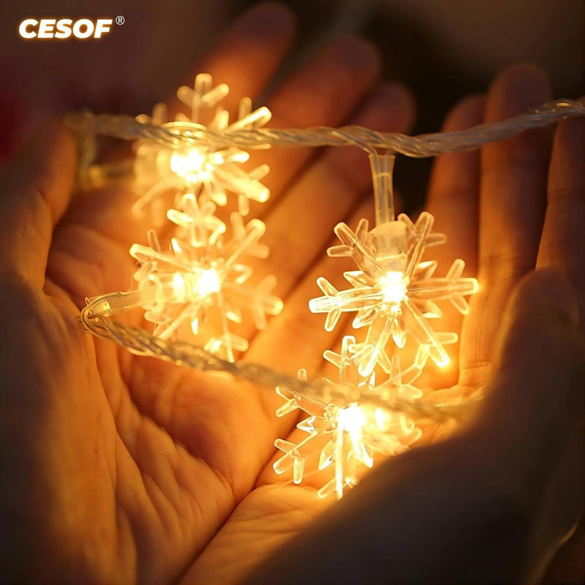 CESOF Christmas Lights, 20 Ft 40 Led Snowflake String Lights Battery Operated Fairy Lights for Bedroom Room Party Home Xmas Decor Indoor Outdoor Tree Decorations Warm White