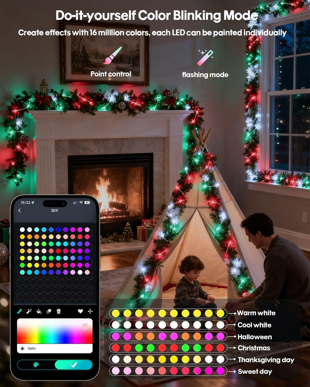 Super RGB Color Changing Globe String Lights 16.4FT 33LEDs, Smart LED Fairy Lights with Remote & APP Control, Mini Ball RGB Twinkle Lights for Indoor Bedroom Halloween Birthday Holiday Decor