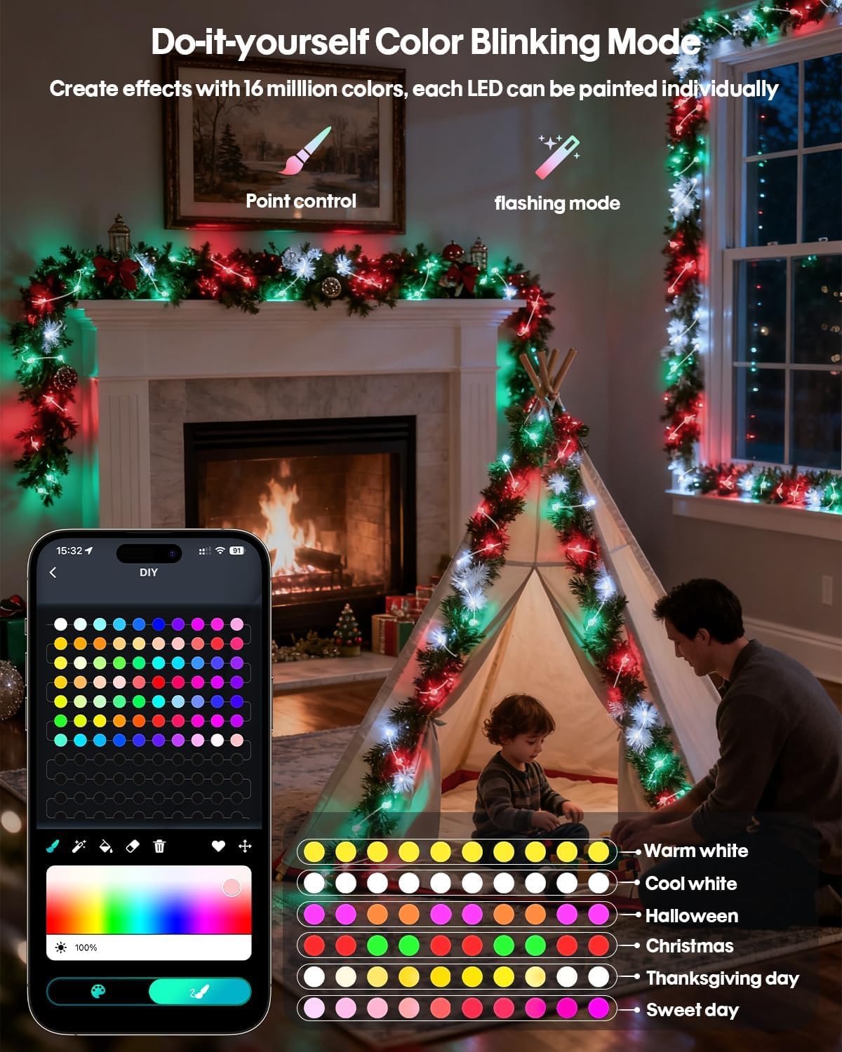 Super RGB Color Changing Globe String Lights 16.4FT 33LEDs, Smart LED Fairy Lights with Remote & APP Control, Mini Ball RGB Twinkle Lights for Indoor Bedroom Halloween Birthday Holiday Decor