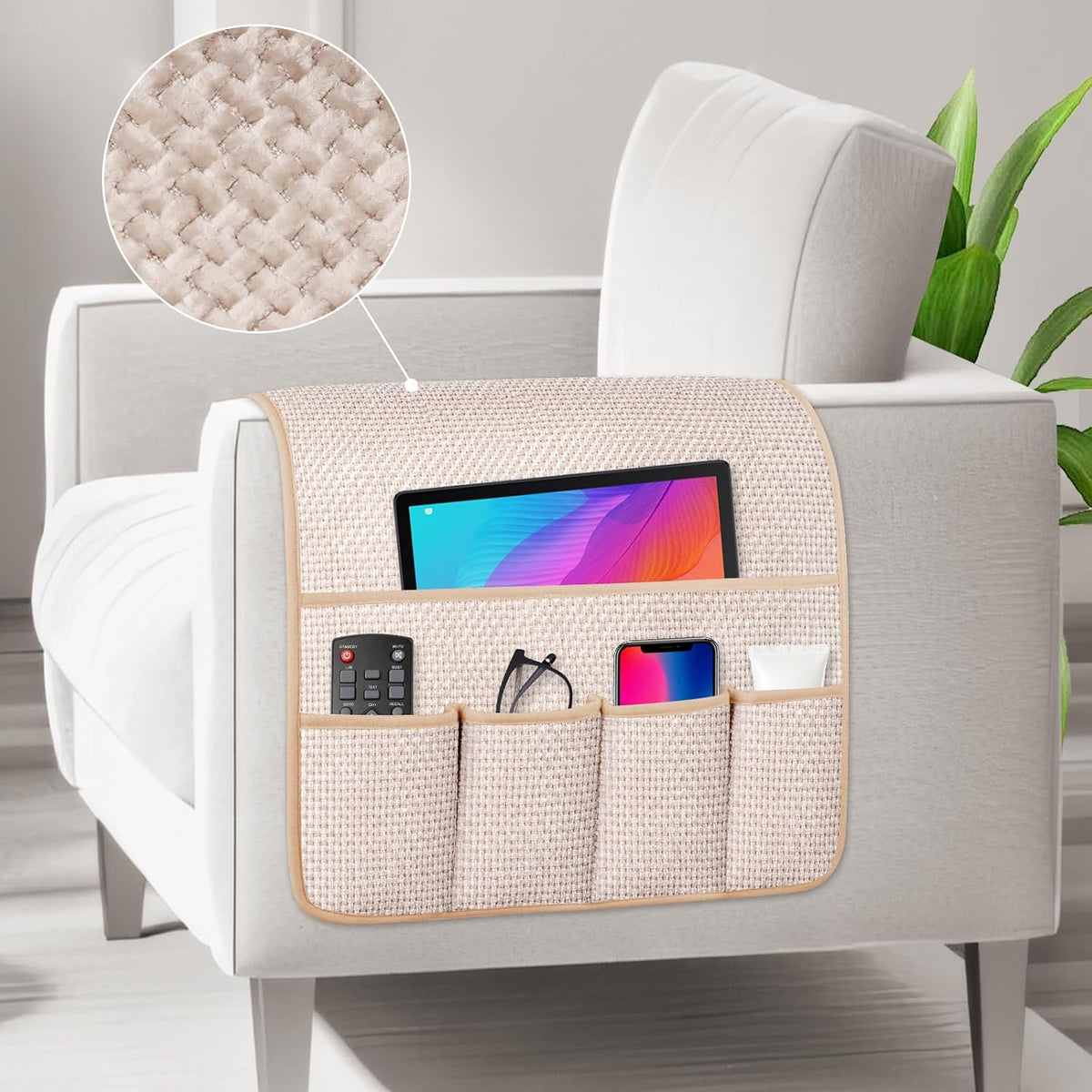 Remote Control Holder Couch Caddy, Armchair Caddy for Recliner 5 Pockets