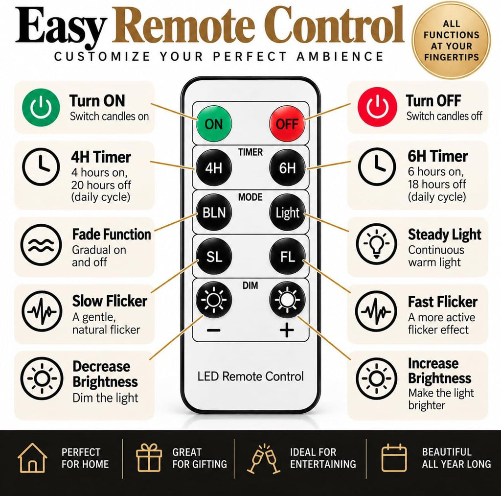 Flickering Flameless Wax Coated Candles: Set of 3 Battery-Operated LED with Remote with Timer
