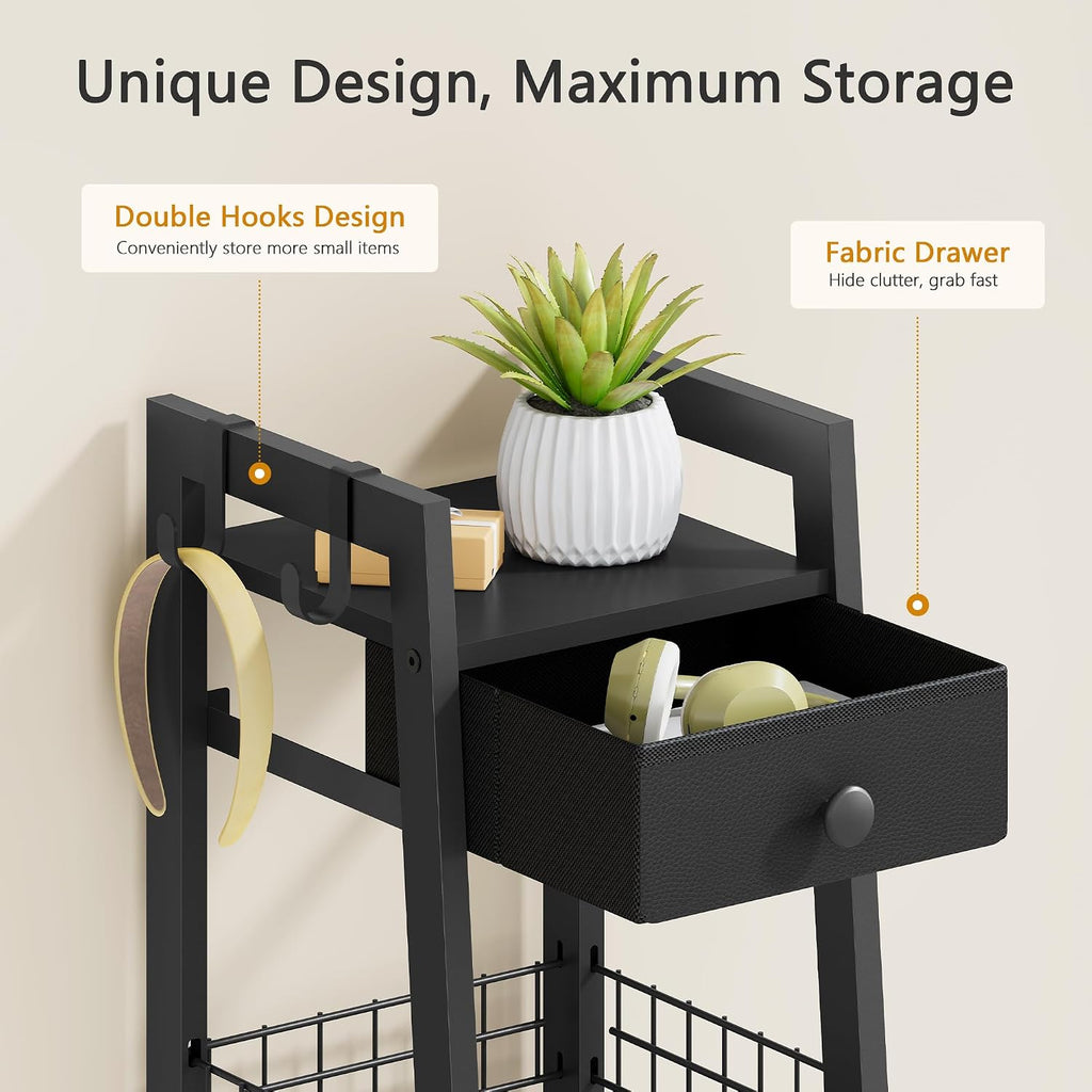 Gewudraw 3-Tier Narrow Bathroom Ladder Shelf with Storage Drawer, Black
