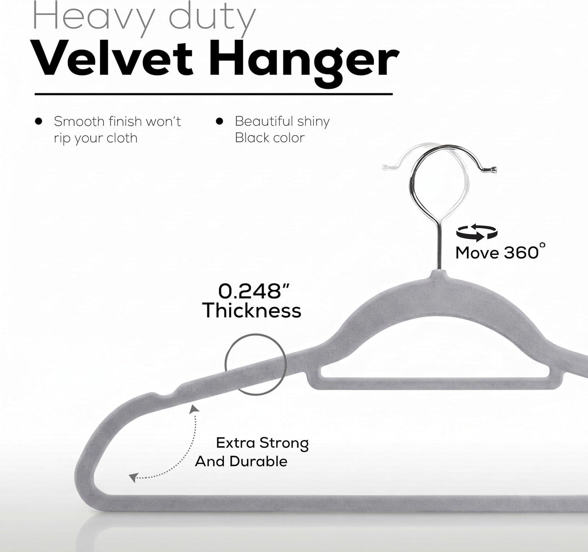 Utopia Home Velvet Hangers 20 Pack – Premium Hangers with Tie Bar - Grey