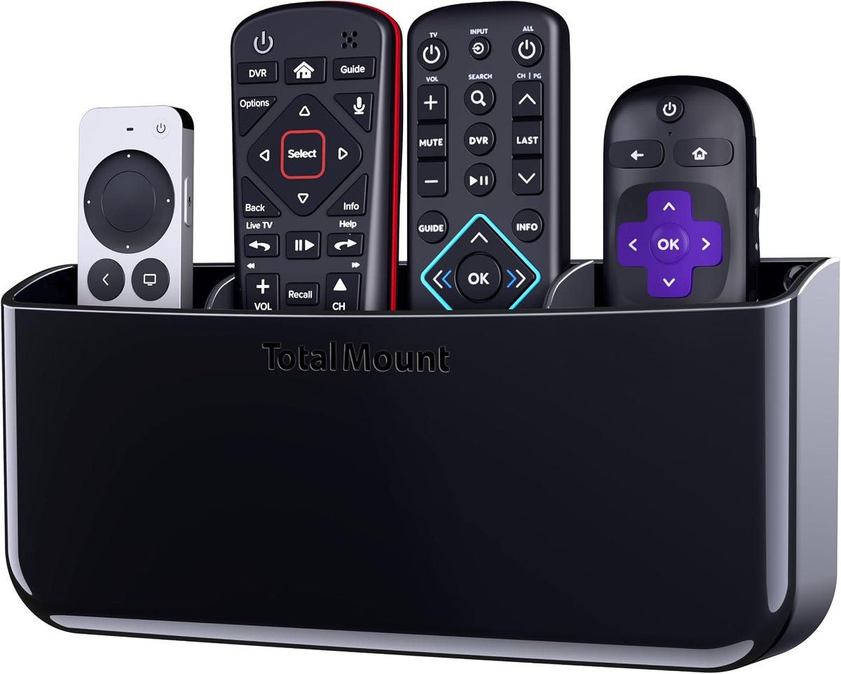 TotalMount Drop-Free Remote Holder – Removable Adhesive Strips – XL Black