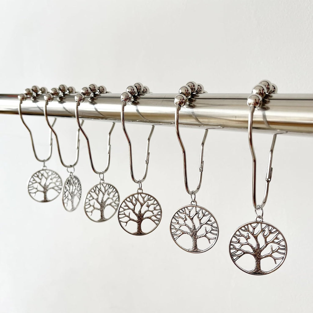 Tree of Life Shower Curtain Hooks Set of 12, Rust Proof Shower Curtain Rings for Bathroom, Metal Decorative Shower Curtain Hangers Bathroom Accessories