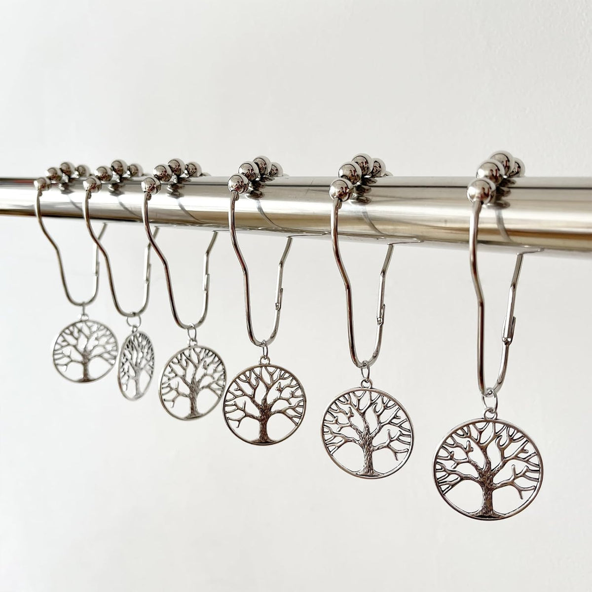 Tree of Life Shower Curtain Hooks Set of 12, Rust Proof Shower Curtain Rings for Bathroom, Metal Decorative Shower Curtain Hangers Bathroom Accessories