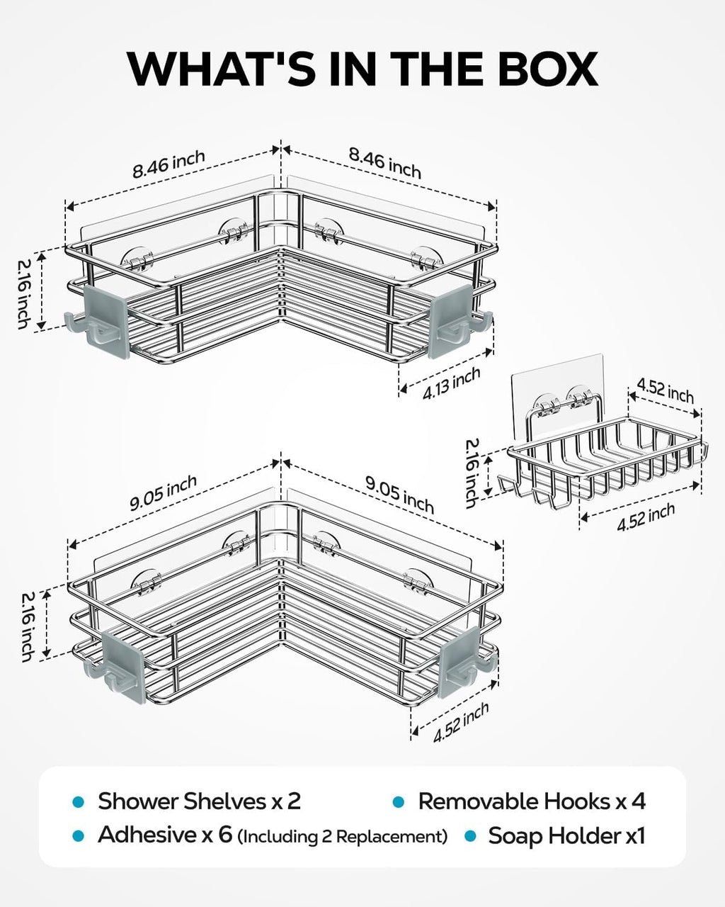 Nieifi Corner Shower Shelves, Adhesive Shower Caddy, Bathroom Organization