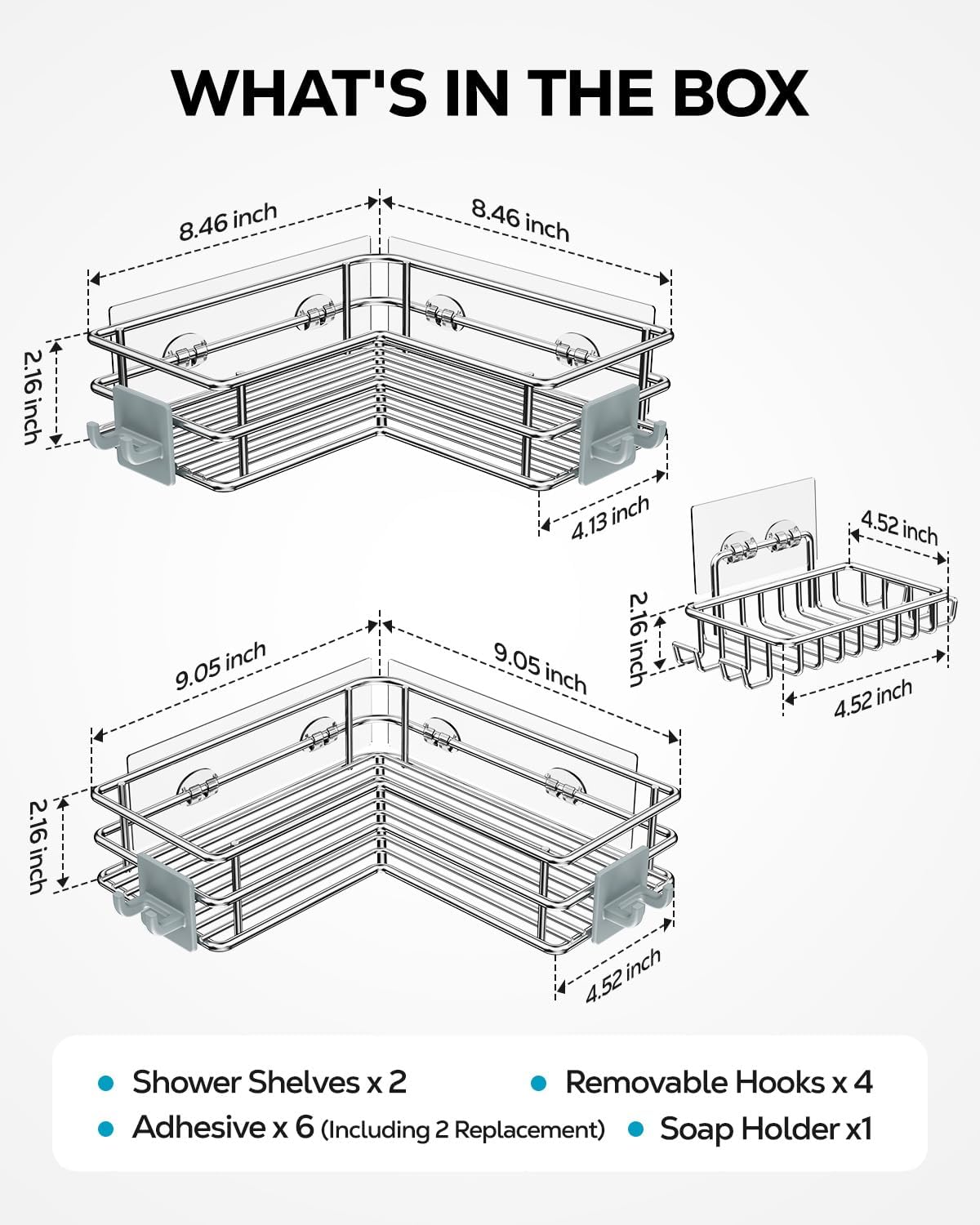 Nieifi Corner Shower Shelves, Adhesive Shower Caddy, Bathroom Organization