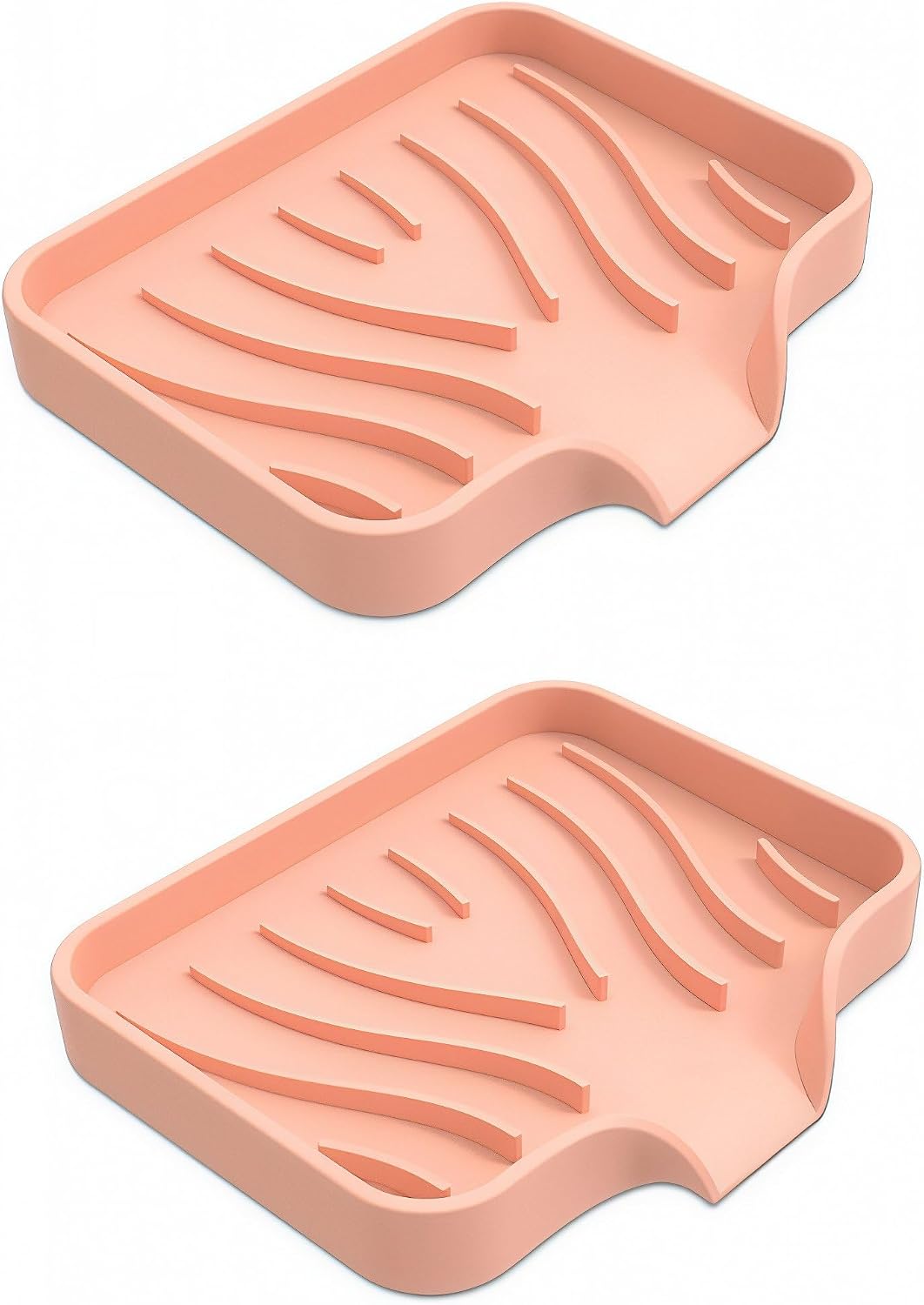 2PCS Pink Self-Draining Silicone Bar Soap Dish and Holders for Shower