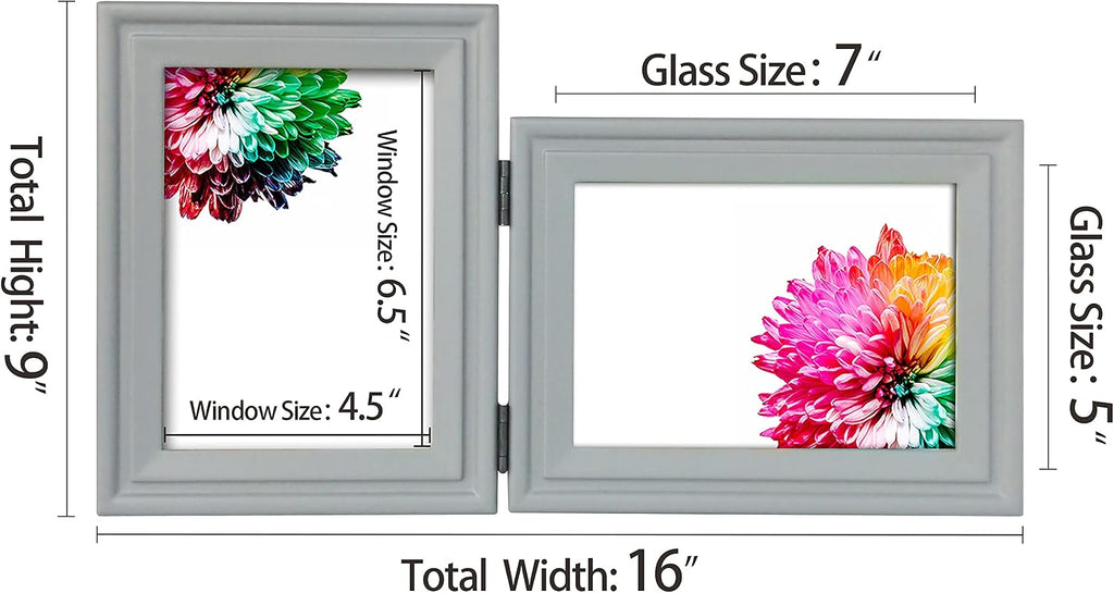 Double 5x7 Vertical Horizonta Frame, Grey Decorative Wood Frame