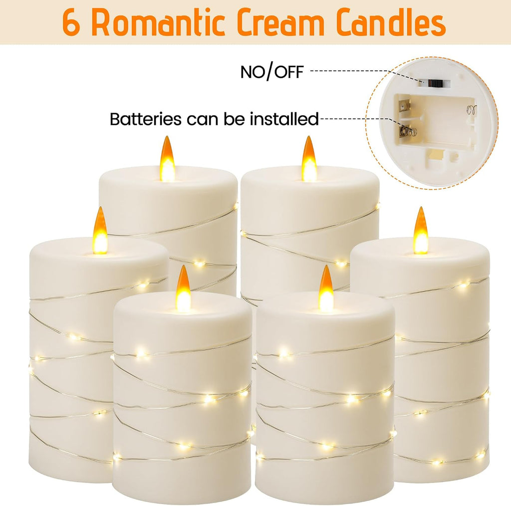 Upinmz 6 Pack Flameless LED Pillar Candles, Battery Operated Flickering Plastic Candles with Remote & Timer, Set for Home, Wedding & Holiday Ambience, Ivory White