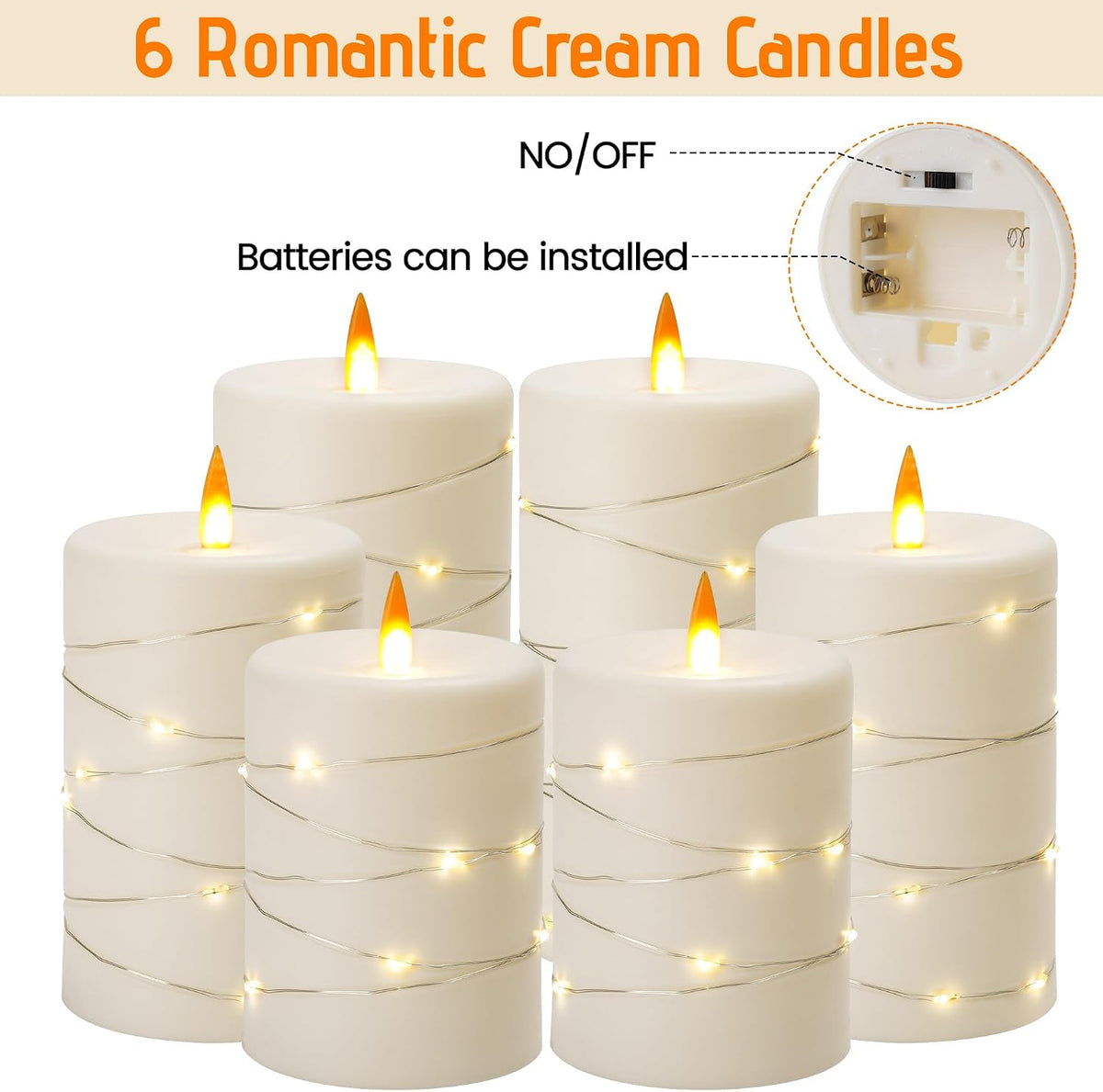 Upinmz 6 Pack Flameless LED Pillar Candles, Battery Operated Flickering Plastic Candles with Remote & Timer, Set for Home, Wedding & Holiday Ambience, Ivory White