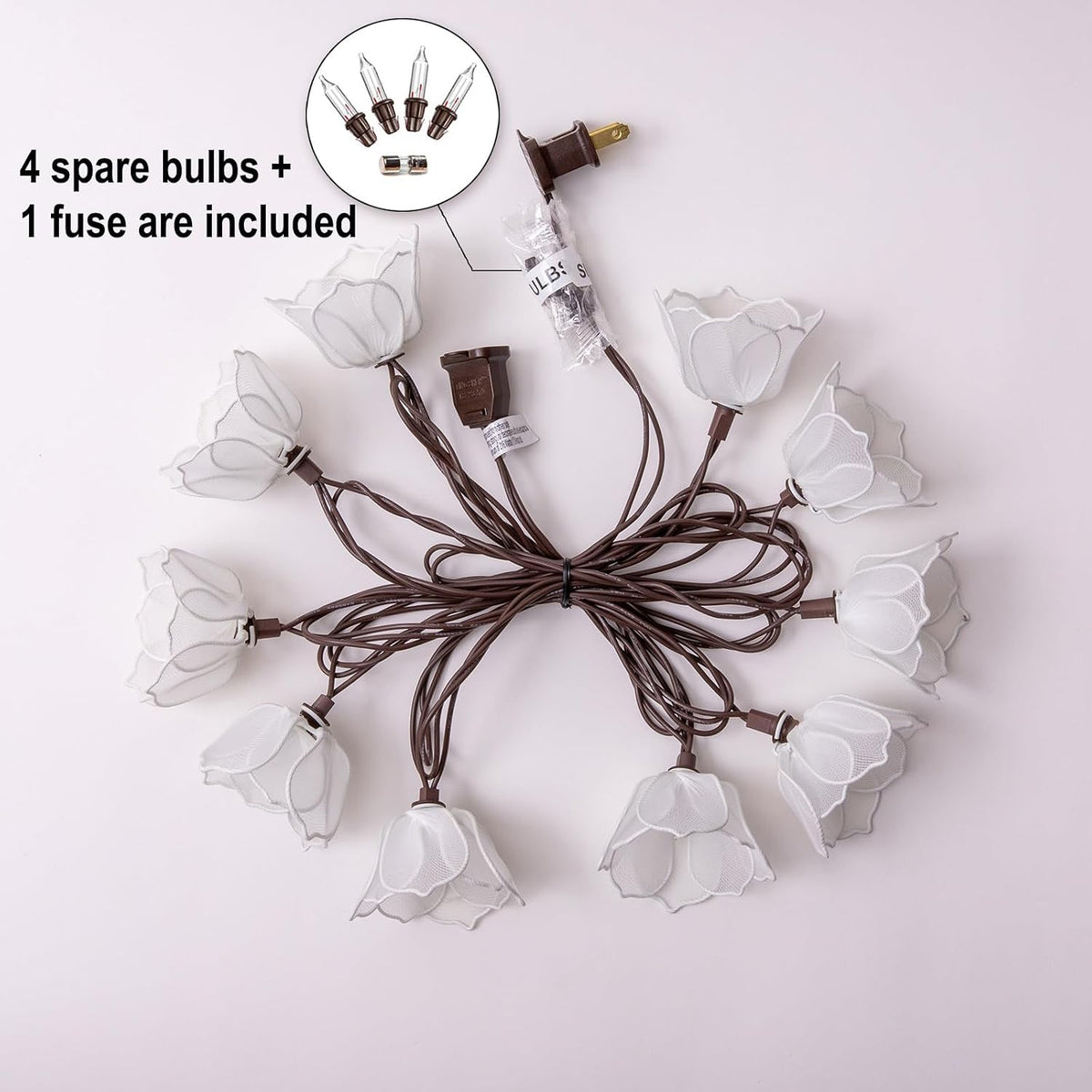 TWINKVILLA Decorative String Lights Plug in with 10 Bulbs, Flower Garland Fairy Lights Connectable Weatherproof Outdoor Indoor for Wedding Garden Pergola Bedroom Porch Floral Home Decor (White)