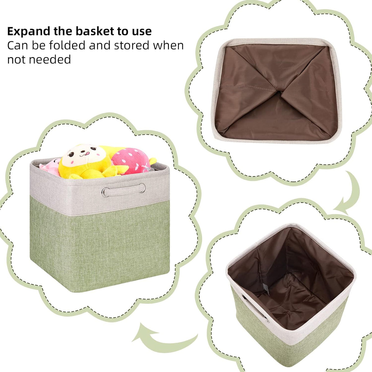 Storage Cube Bins 13x13 - 3-Pack 13x13x13 Inch Green Storage Cubes with Handles | Foldable Fabric Cube Storage Bins Organizer | Sage Green 13x13 Storage Cubes for Closet, Shelves