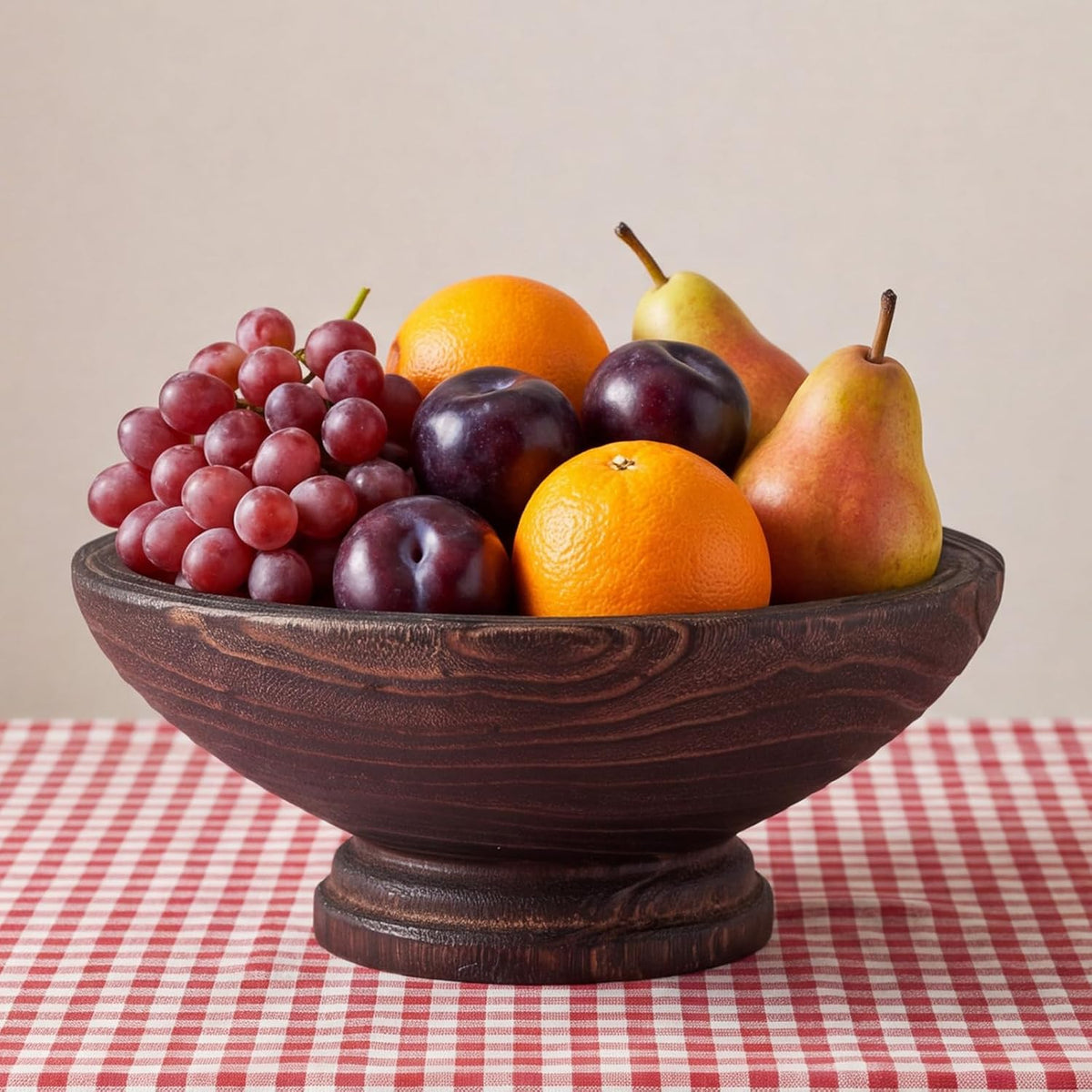 9 Inch Wooden Fruit Bowl with Natural Finish Pedestal for Kitchen Counter