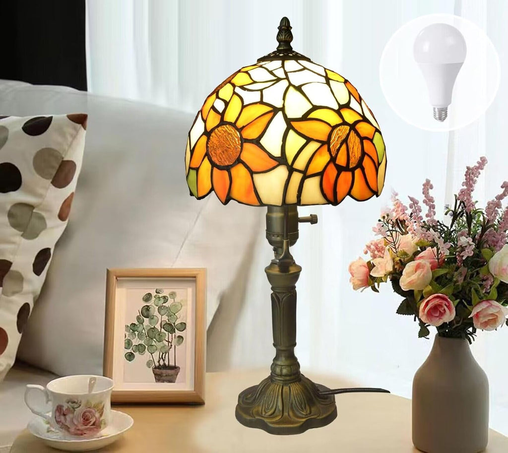 BMXKPO Tiffany Lamp Stained Glass 3 Way Table Lamp, Yellow Sunflower Lamp