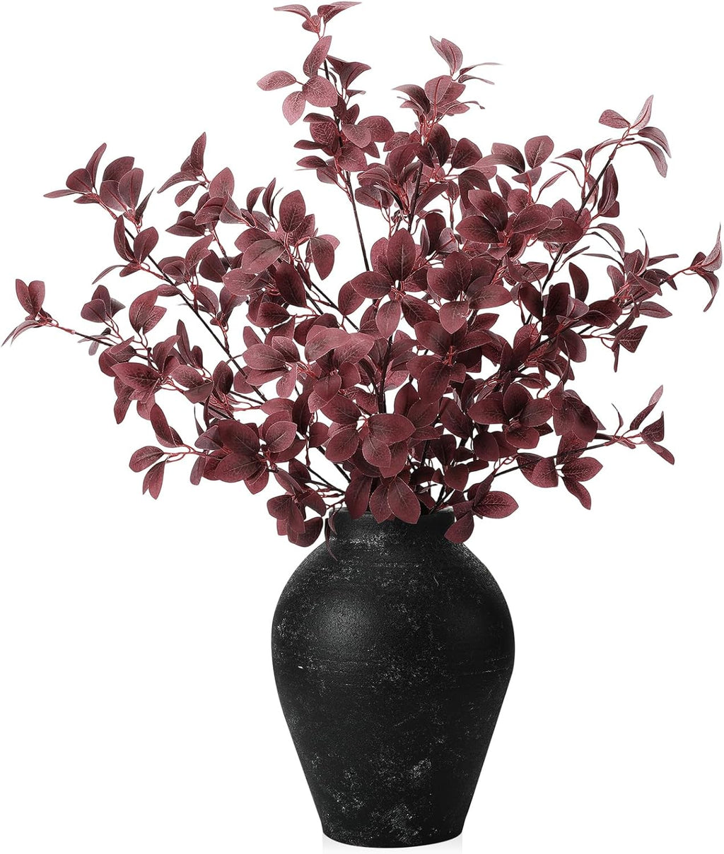 Janinka 5 Pcs Faux Fall Eucalyptus Stems for Vases Farmhouse, Dark Purple