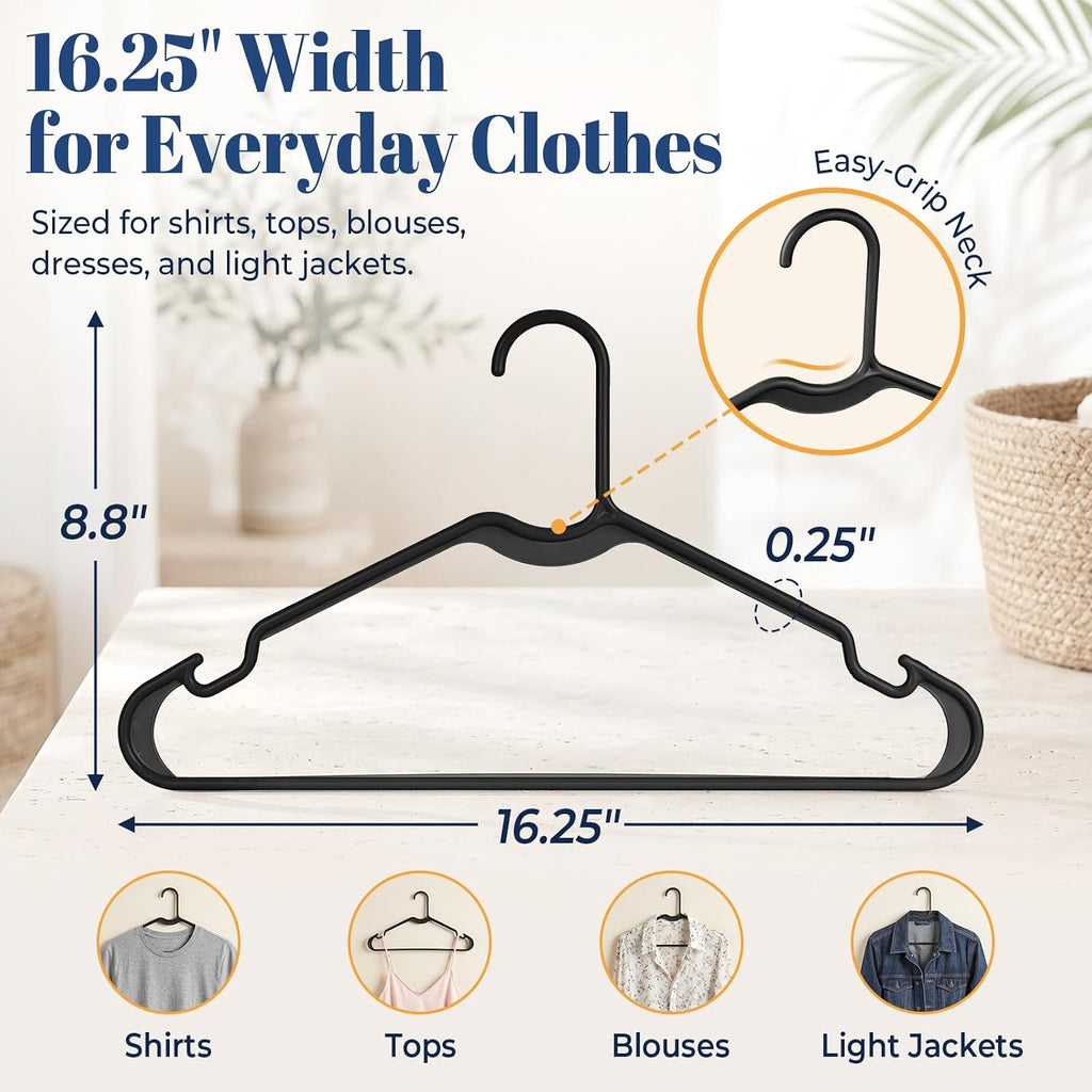 HOUSE DAY Black Plastic Hangers 30 Pack, Slim Non-Slip with Extended Notch