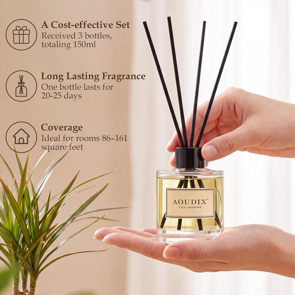 Reed Diffuser Set of 3, 50 ml Lily Jasmine/Eucalyptus Mint/Ocean