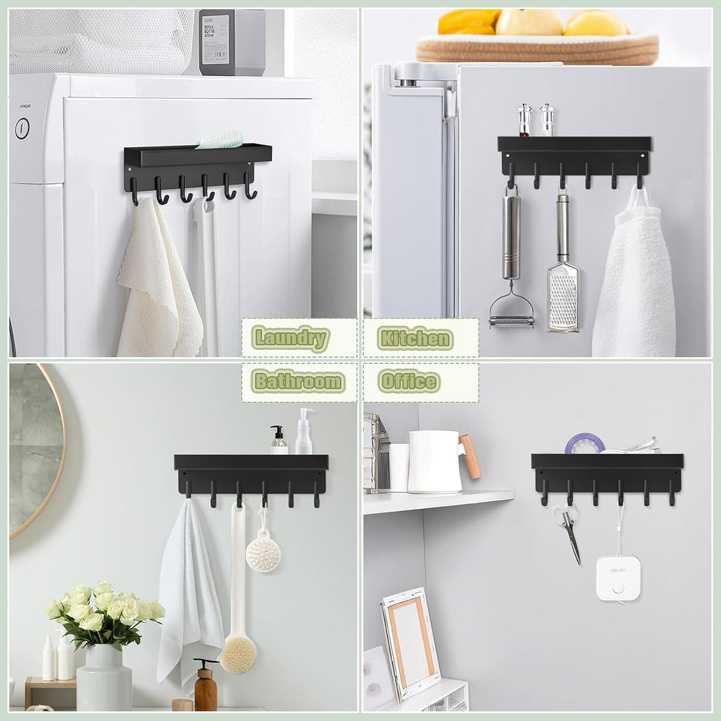 VIS'V Key Holder Wall Mount, Magnetic Key Rack with Tray, 6 Hooks, Black
