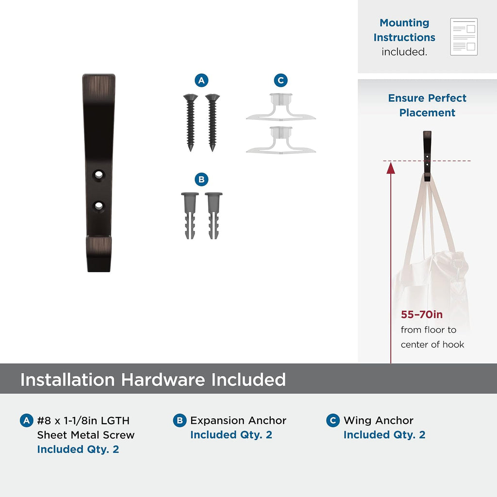 Amerock Emerge Double Prong Oil-Rubbed Bronze Wall-Mounted Hook