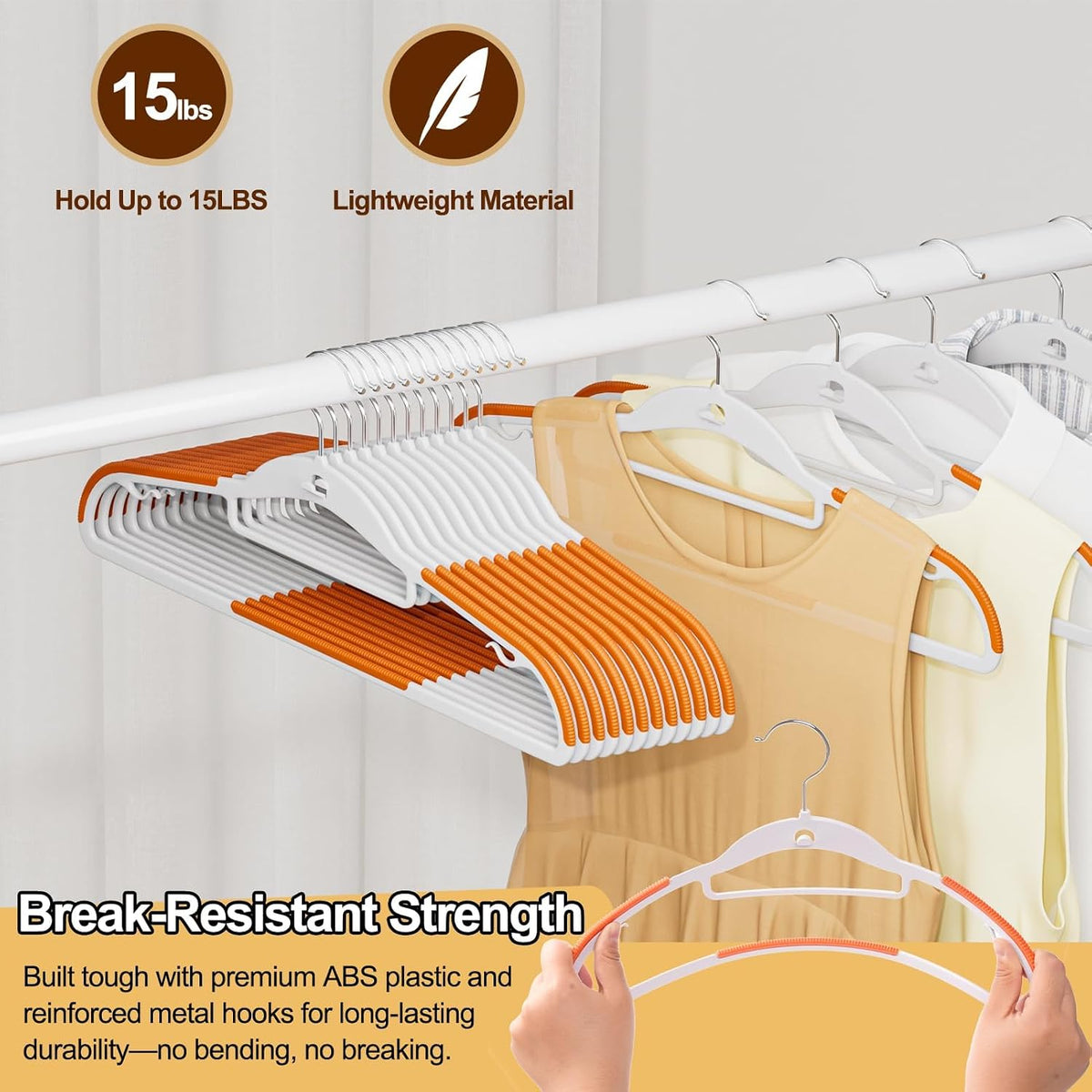 Plastic Stackable Hangers 50 Pack, 360° Swivel Hook, Orange