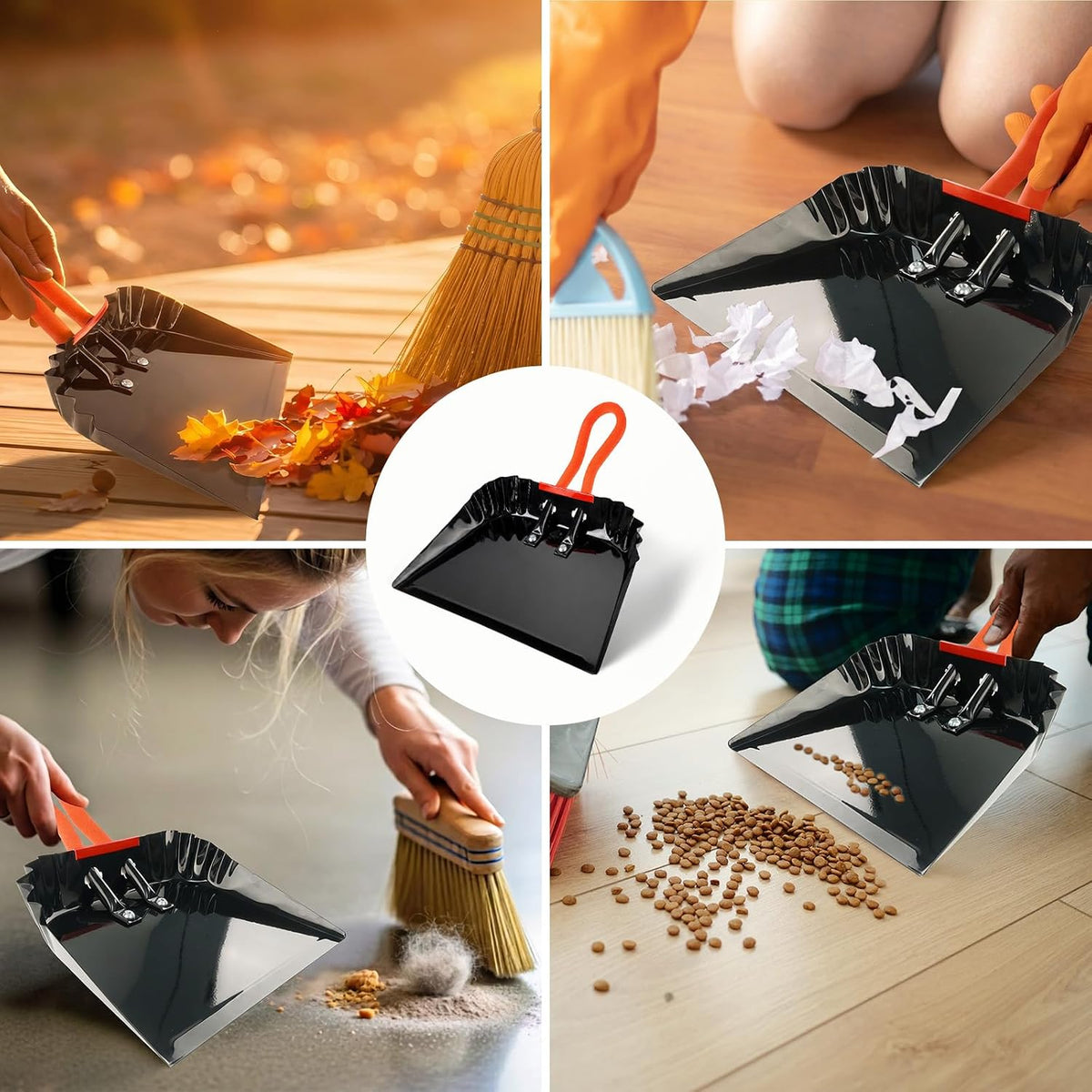12 Inch Heavy Duty Metal Dust Pan, Steel Dust Pan with PVC Grip Handle
