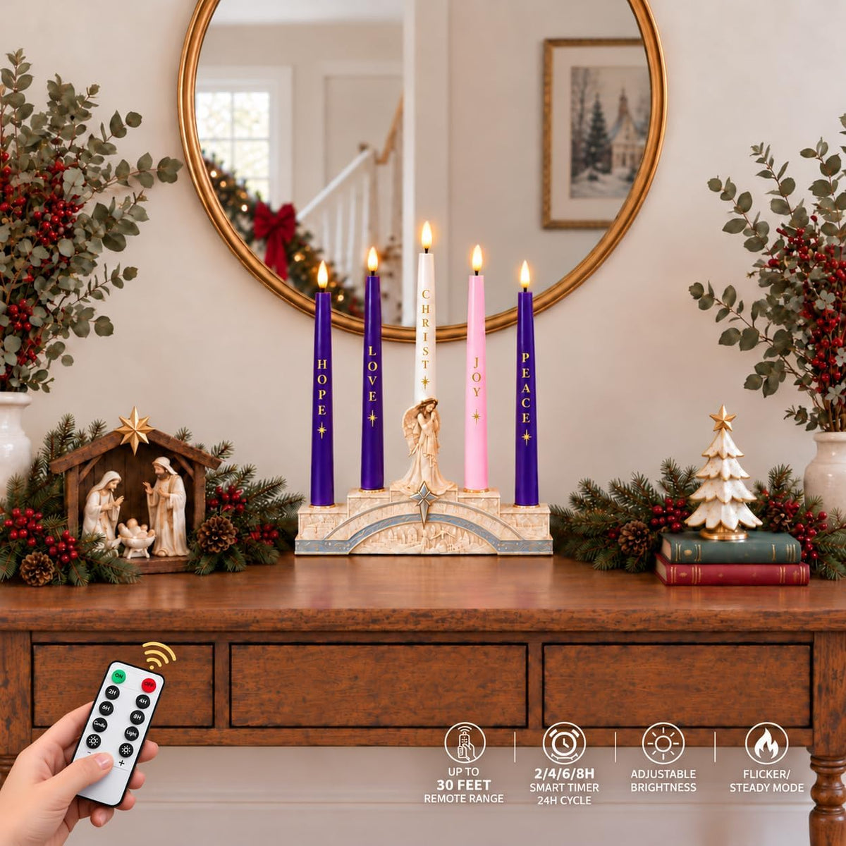 Flameless Advent Candles, Christmas Taper Candles Church Christian Decor