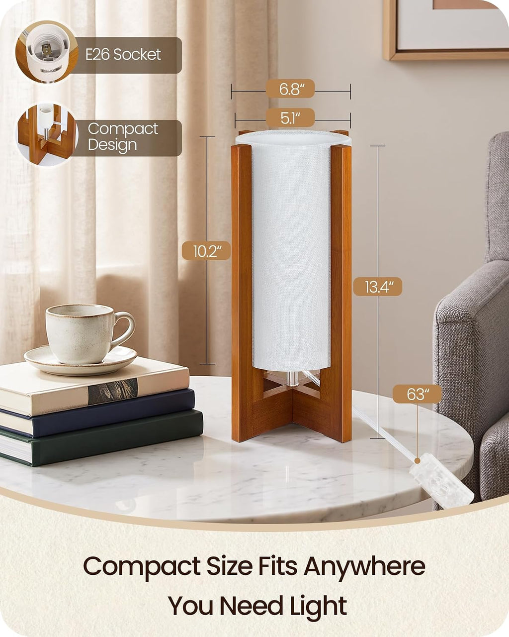 Table Lamps Set of 2, 13.4" Small Bedside Lamps with LED Bulb